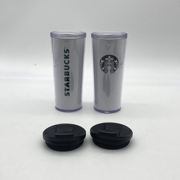 Starbucks Coffee Travel Tumbler Mug 16oz Flip‎ Top Lot of 2 Mermaid Spellout - Picture 5 of 14
